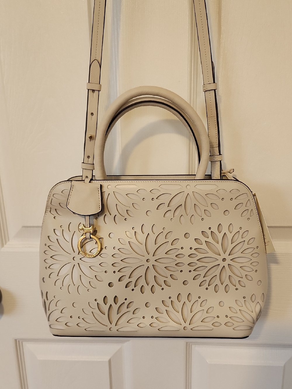 Women's Cream Laser-Cut Satchel Handbag